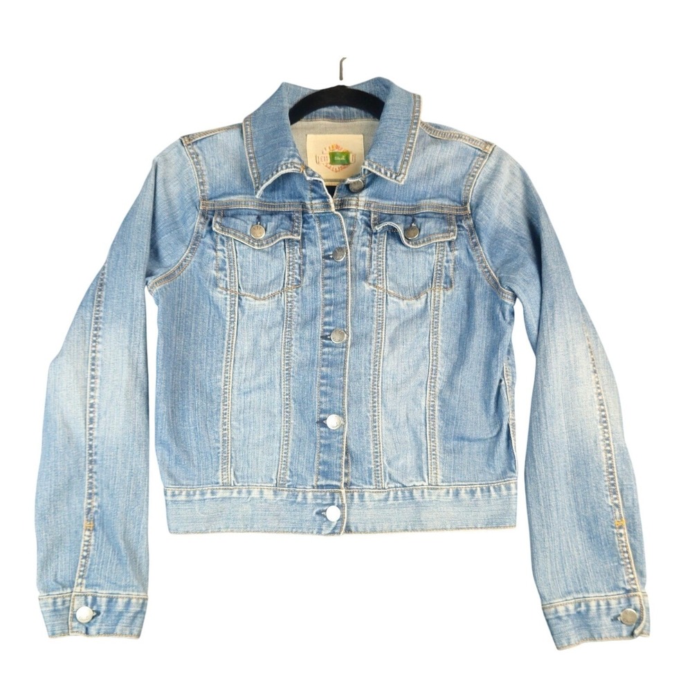 ANTHROPOLOGIE Taia‎ Cropped Denim Jacket Womens Medium Blue Y2K Jean Trucker